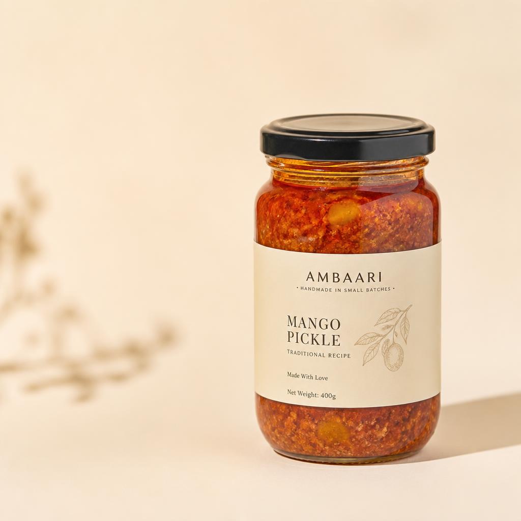Handmade Kewal Baa pickle in an elegant glass jar